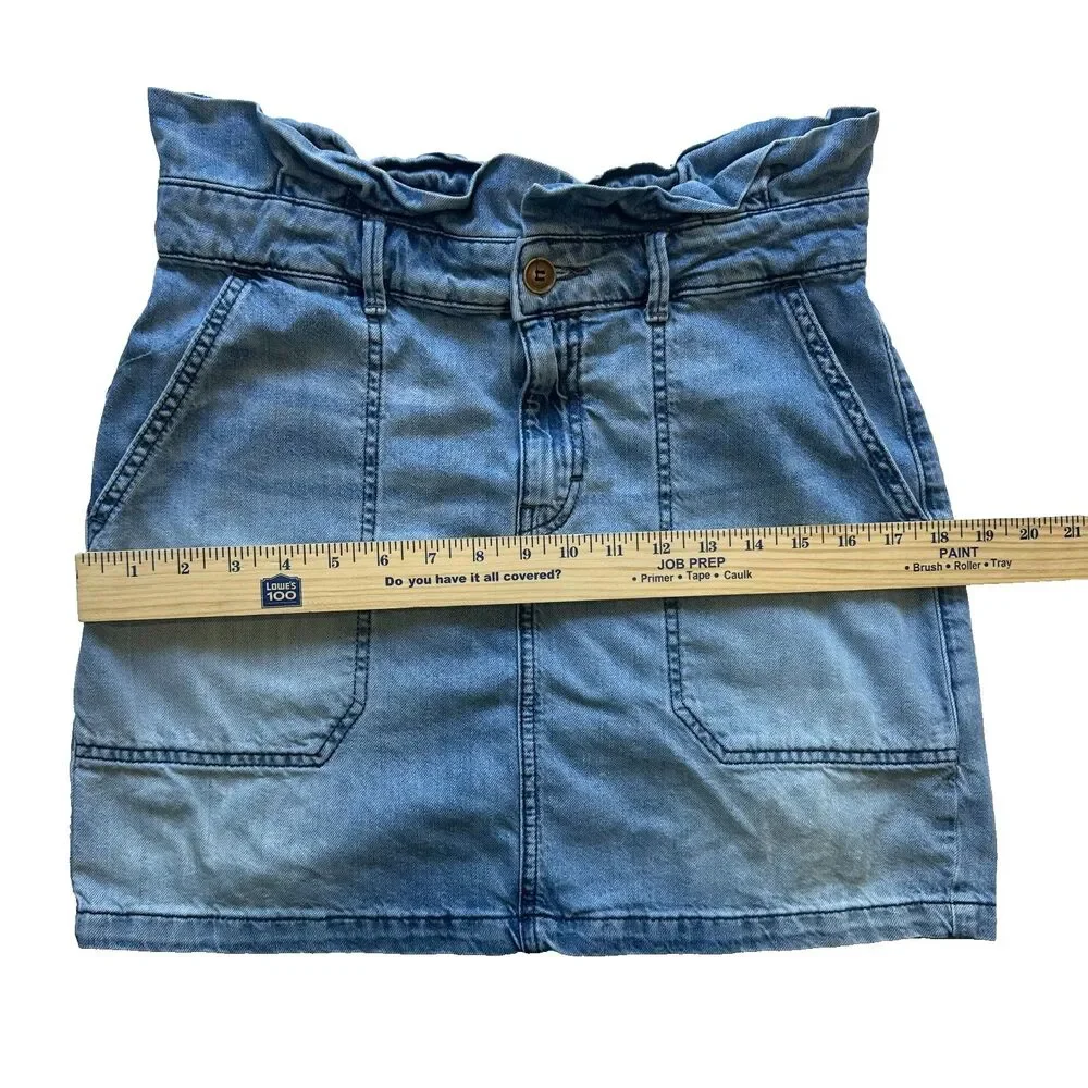 Free People Splendor In The Grass Paperbag Denim Tie Waist Mini Skirt Size 8